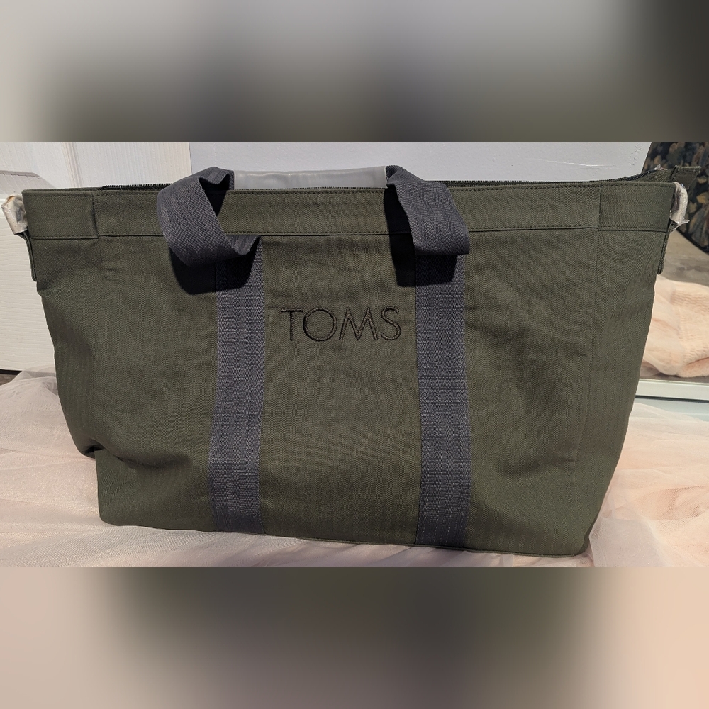 TOMS Green Canvas Tote Bag